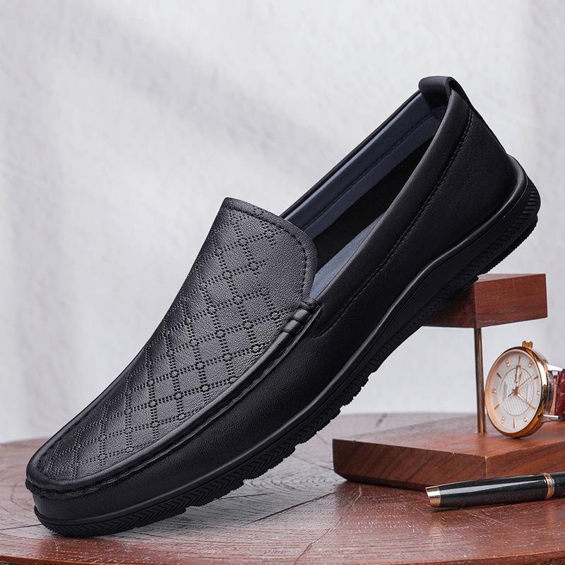 Fashion Men's Genuine Leather Loafers Slip-On Business Casual Shoes Comfortable Flat New Driving Shoes for Men Lightweight Dress Shoes