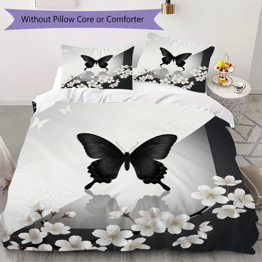 

Black Butterfly Pattern Bedding uilt Set uilt Cover Pillowcase Home Decoration Birthday Gift (1 * duvet cover + 8 * pillowcase without core) 135x200cm