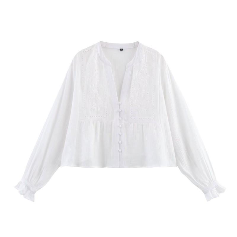 Loose Fit Long Sleeve Embroidered Round Neck Top Women 2025 Streetwear Casual Blouse