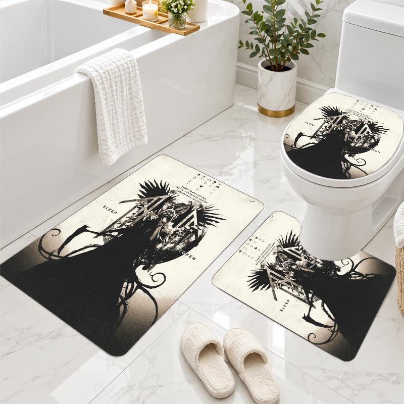 3Pcs Flannel Toilet Mat Set Sleep Token Bathroom Rug Non Slip Bath Carpet Home Decor