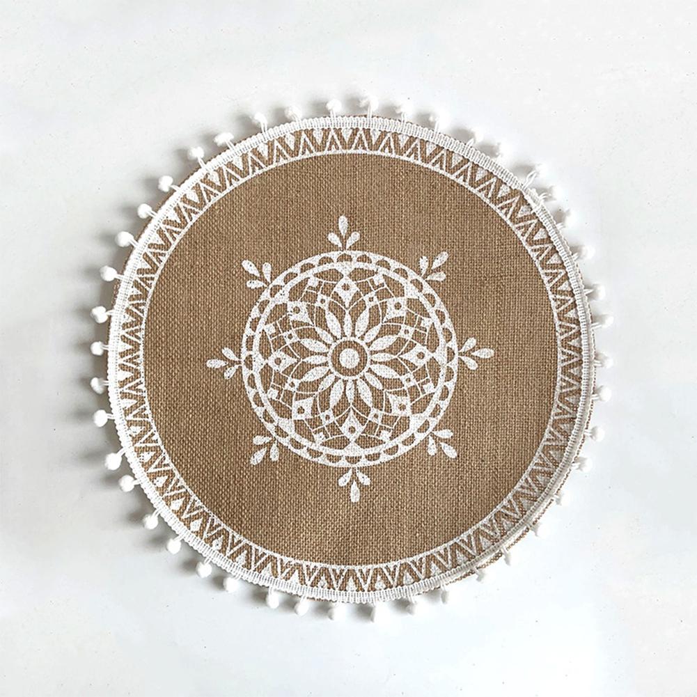 4pcs Jute Simple Tableware Mat Home Round Woven Mat Restaurant Retro Decorative Placemat