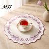 Heat Resistant Table Mats for Hot Dishes Embroidered Round Placemat, 15 Inch Scalloped Leaf Bow Embroidery Durable Fabric Kitchen Washable Insulation