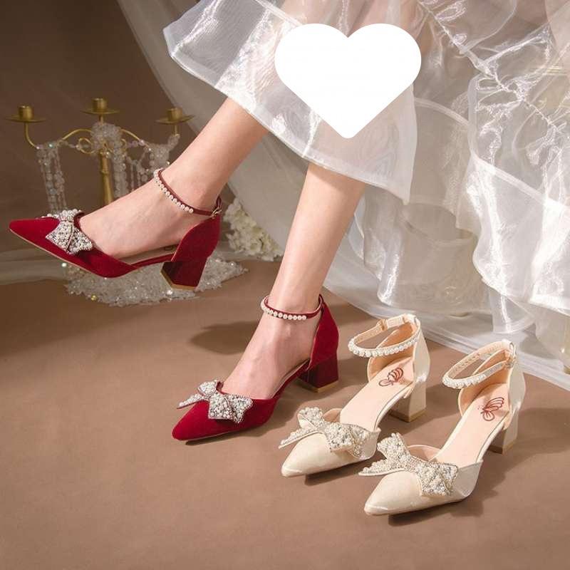 High heels women's 2025 new bridal wedding medium heel thick heel bridal skirt girl French Mary Jane single shoes women
