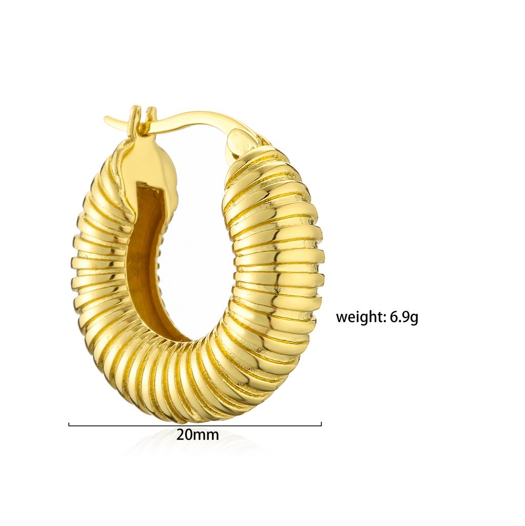 18K Gold Plated Brass Fashion Thick Round Circle Threads Textured Pearl Hoop Earrings for Women High Quality Zircon