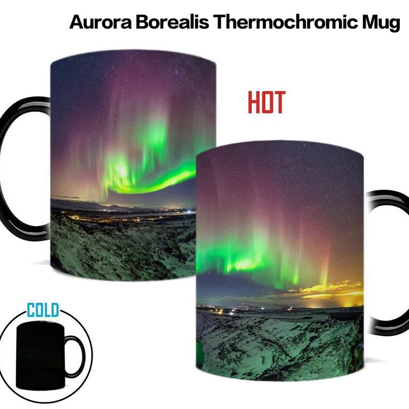 Nordlicht Temperatursensor Tasse, Farbwechselnde Keramik Kaffee Tasse, Wasser Tasse, Farbwechselnde Tasse bei Erhitzung