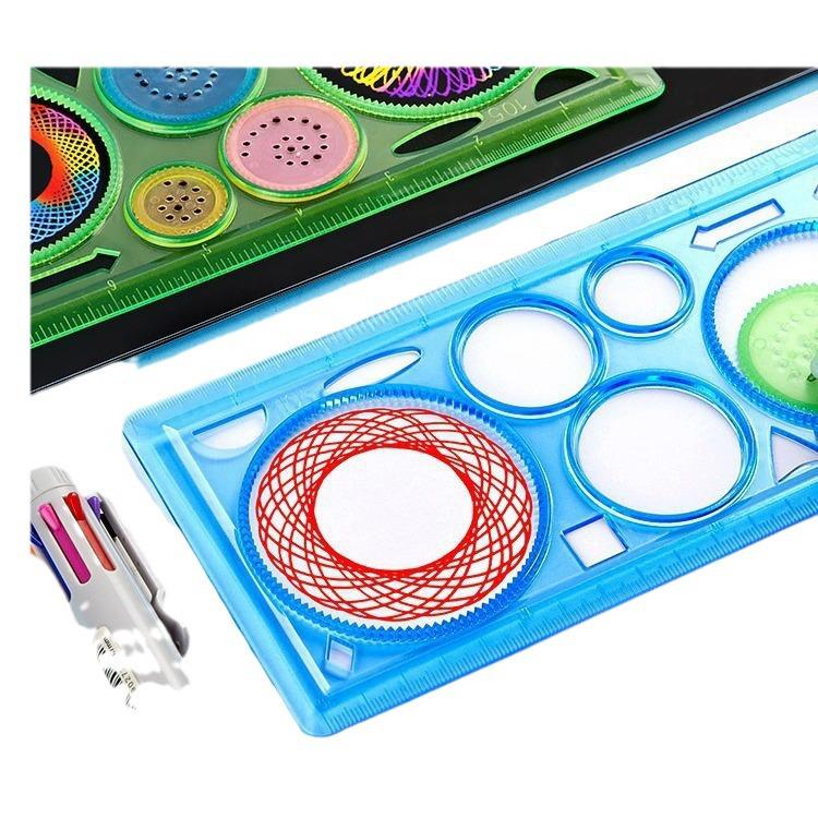 Elementary Students' Multifunctional Ruler Set: Includes Straight, Template, Circle, Hollow, and Variable Kaleidoscope Rulers