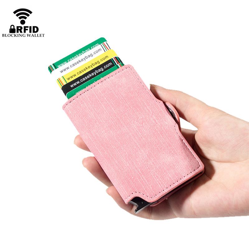 Fashion Women Wallet Rfid blocking credit Card Holder Solid Color Vintage Short Wallet Ladies Girls Pink Cardholder Clutch Bag