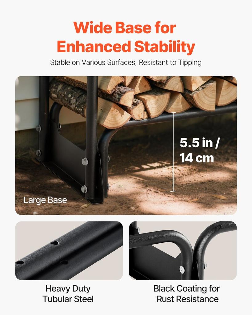 12.7FT Outdoor Firewood Rack with Cover, 152x14.2x46.1in,Heavy Duty Firewood Holder & 600D Oxford Waterproof Cover for Fireplace, Patio,