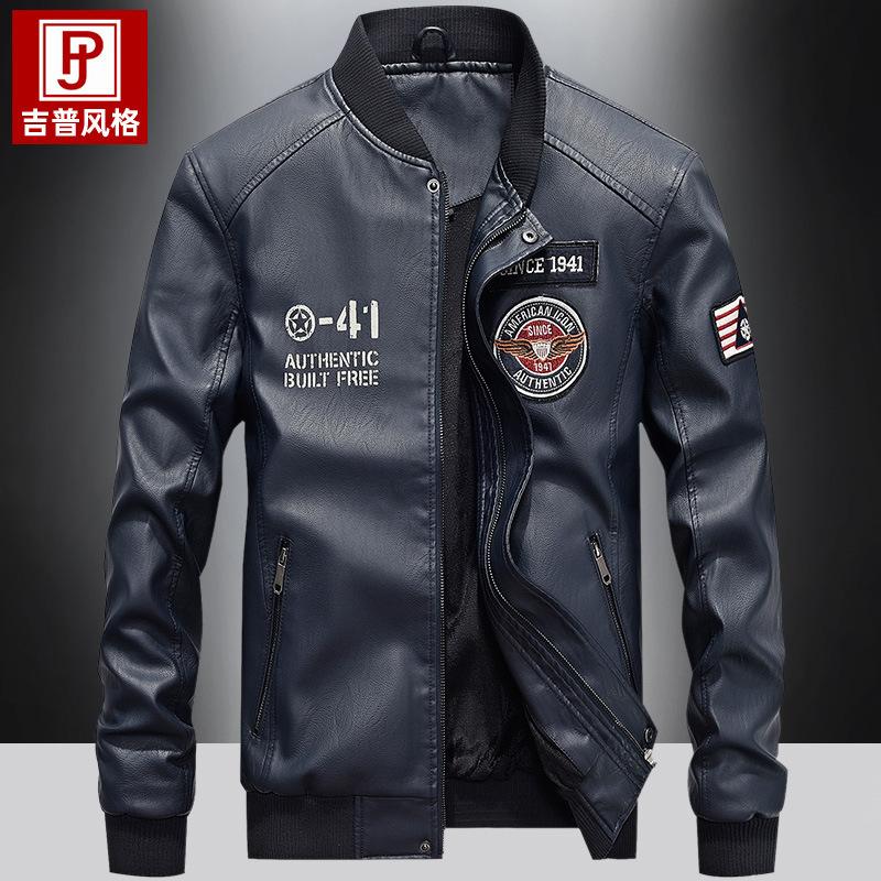 Herbst und Winter neue Lederjacke Herren Samt Motorradlederjacke trendige Jugend Baseballuniform bestickte Lederjacke