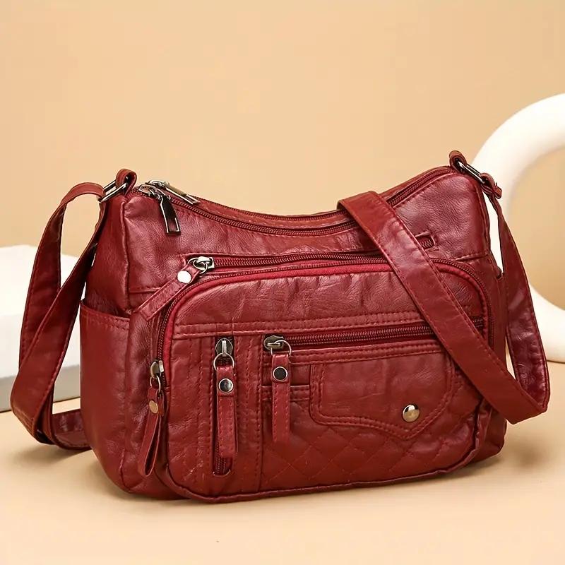 Fashionable Multi Zipper Crossbody Bag, Soft Vegan Leather Shoulder Bag, Women's Multi Pocket Handbag Wallet