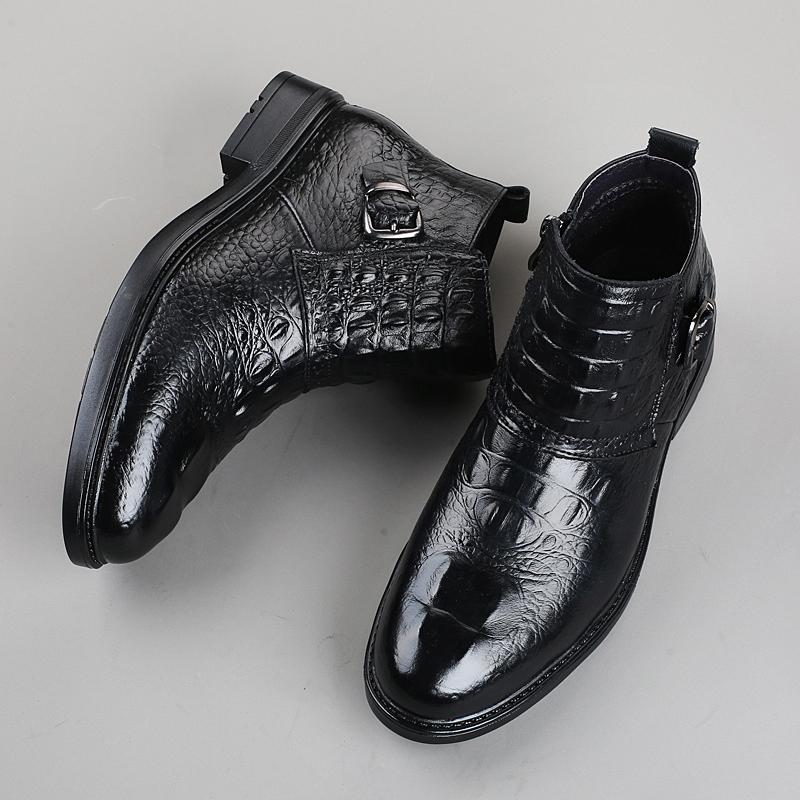 Genuine Leather Boots Men's Top Quality Winter Shoes Formal Chelsea Boots with Fur Dress Business Shoes Luxury Male Ankle Boots