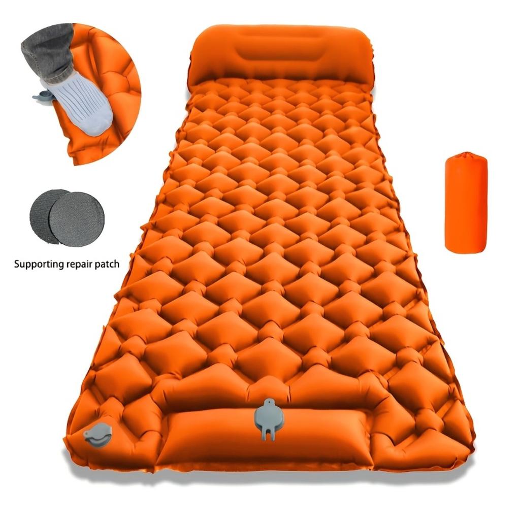 Single Outdoor Inflatable Sleeping Pad, 1-minute Quick Inflation, Essential for Camping and Picnicking, Foldable Moisture-proof Pad, Outdoor Equipment