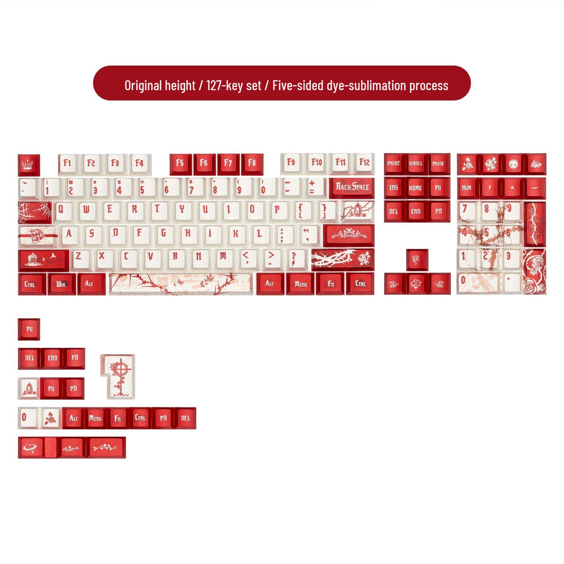 

Rose Thorn 68-Key Thermal Sublimation Keycaps with Magnetic Switches, Five-Sided PBT for Mechanical Keyboards (60% Layout).