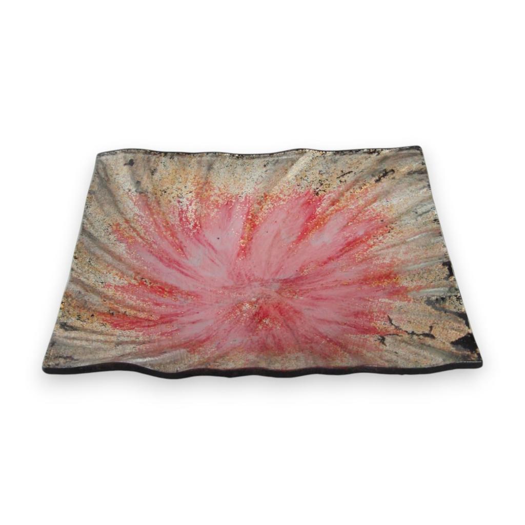 Small Square Glass Cake Pink Sairan J-kitchens Plate, Gold, 15cm,