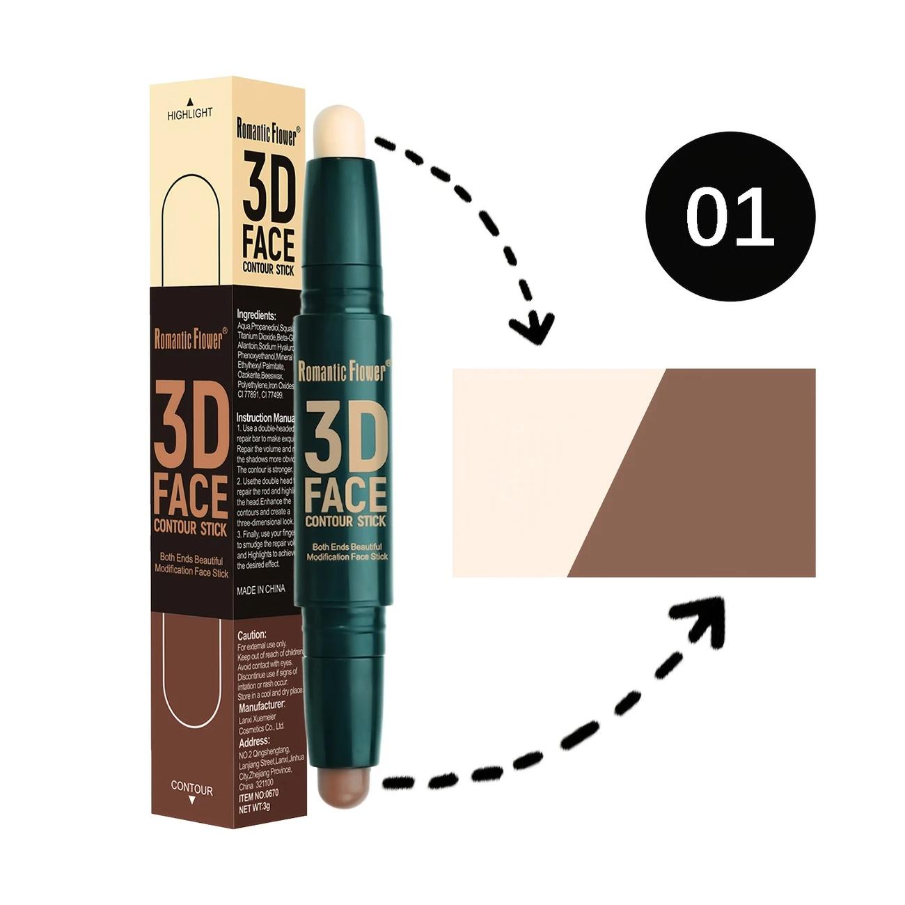 

Двойной контурный карандаш, хайлайтер, контуринг и консилер, 3D-водостойкий стойкий макияж с растительным скваланом 01