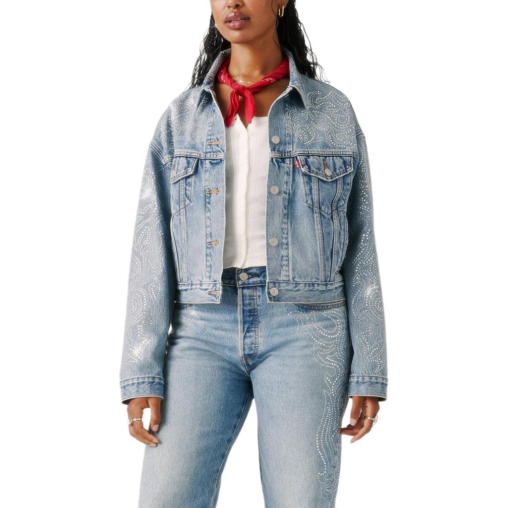 Levis X Beyoncé Collaboration Paisley Rhinestone Pattern Loose Denim Jacket Women Jackets A9456-0005