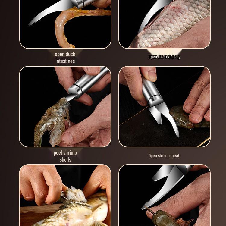Stainless Steel Shrimp Deveining & Peeling Knife - Dual-Function Shrimp Shell & Line Remover