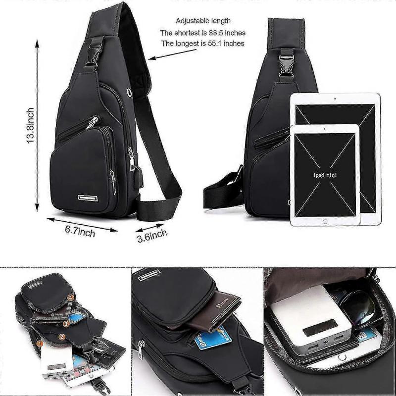 Borsa a tracolla impermeabile per escursionismo, zaino unisex con porta USB e foro per cuffie, zainetto da petto