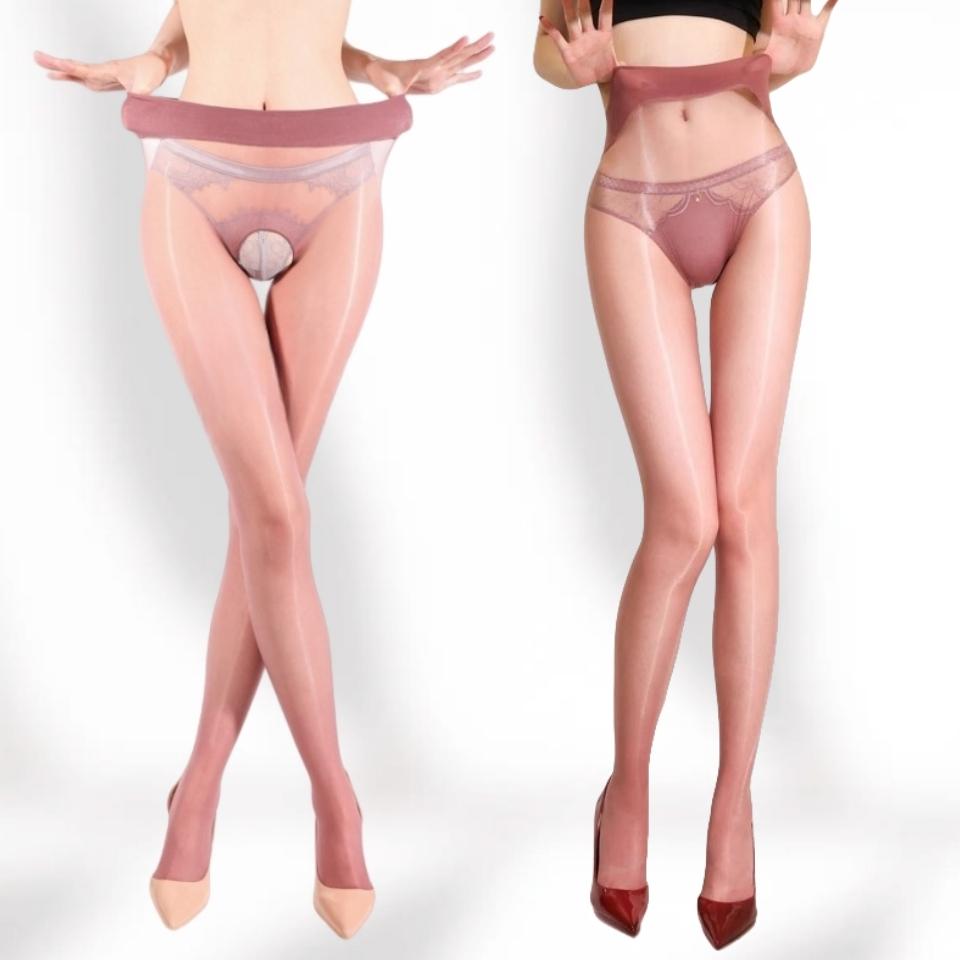 Meias Finas Respiráveis de Verão para Mulheres 3D Brilho de Óleo Sem Costura na Virilha Calcinha de Cintura Baixa Roupa Sexy para Pole Dance e Club
