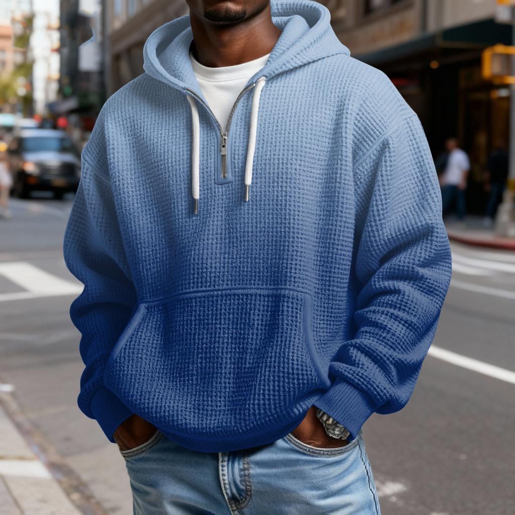 Mokaloha Men's Casual Solid Color  Zipper Long Sleeve Hooded Sweatshirt, Everyday Zipper Casual Long Sleeve T-Shirt