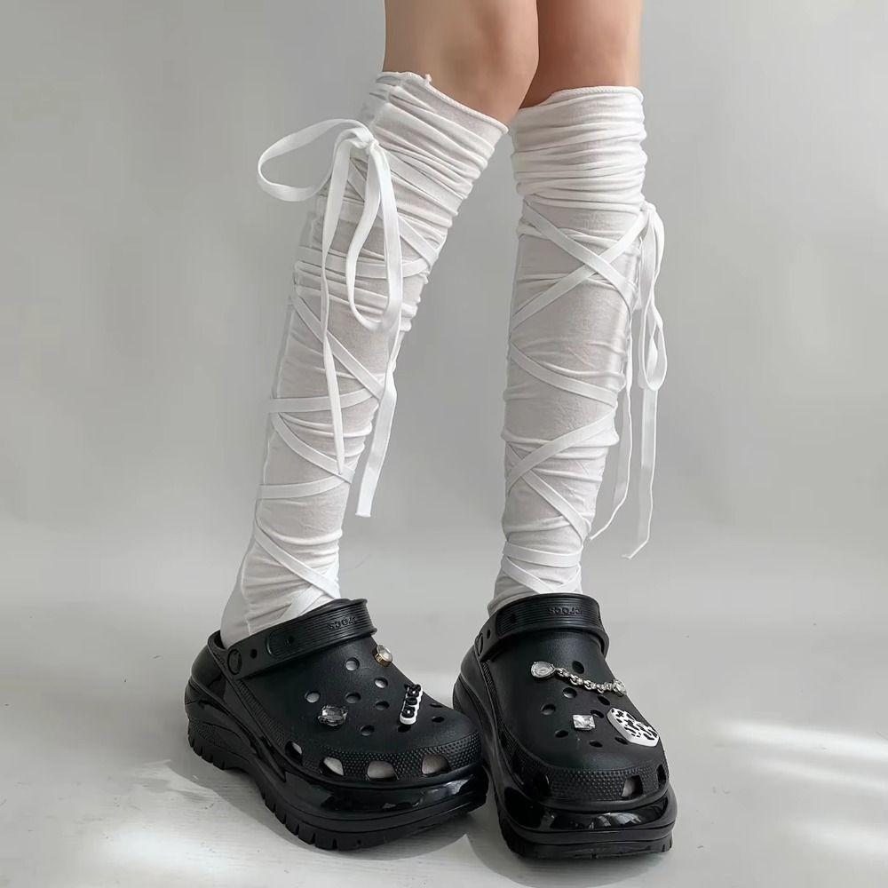 Women Ballet Strappy Calf Socks Punk Thin Stocking Trendy Calf Tie Leg Cover socks