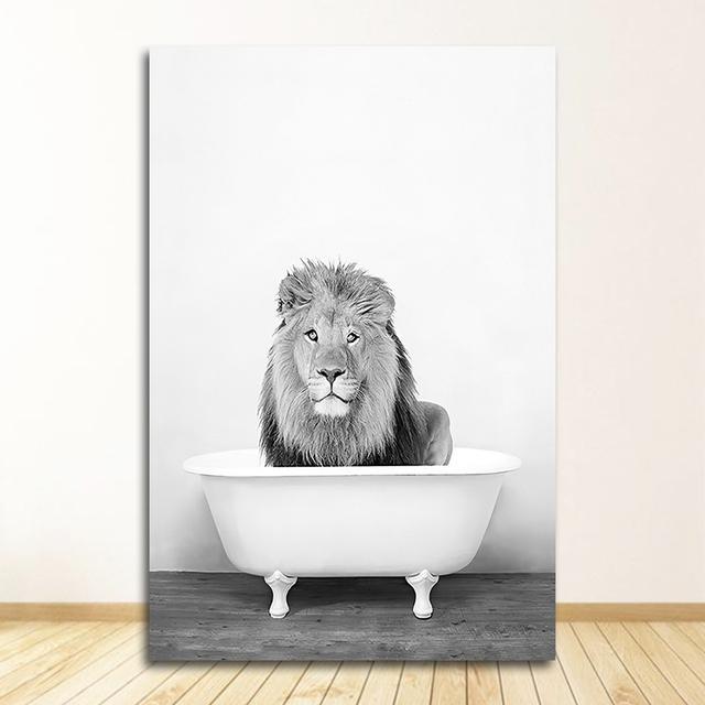 Painting Nursery Wall Art Nordic Picture Kid Room Decor Baby Animal In Bathtub Poster Panda Giraffe Elephant Lion Pig Cow Canvas No Frame