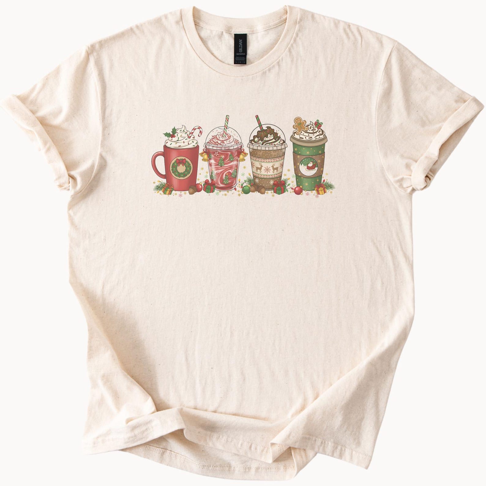 Christmas Coffee Cups T Shirt Holiday Latte Graphic Shirt Festive Drinks Tee Cute Seasonal Apparel 160