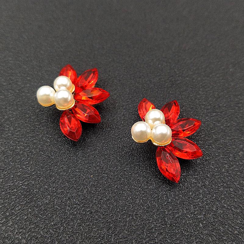 

Engood 100Pcs Horse-Eye Rhinestone Pearl Buttons Sewing Trim Embellishments Craft Buckle for Wedding Clothes Decoration DIY Hair червоний