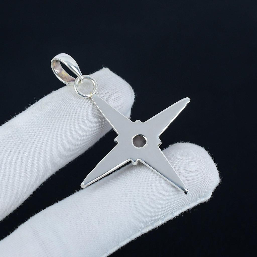 Natural Rose Quartz Gemstone Silver Pendant In 925 Sterling Silver - Handmade Star Design, Everyday Wear Jewelry, Unique Designs Pendant Gift