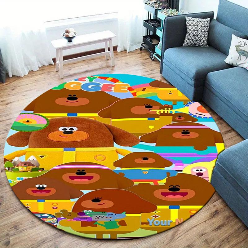 Hey Duggee Custom Name Round Area Rug,Carpet Rug for Living Room Bedroom Sofa Playroom Decor,Non-slip Floor Mat