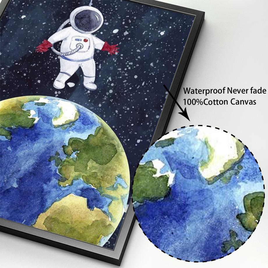 Cartoon Space Astronaut Planet Rocket Spacecraft Wall Art Print Canvas Painting Nordic Poster Wall Pictures Baby Kids Room Decor