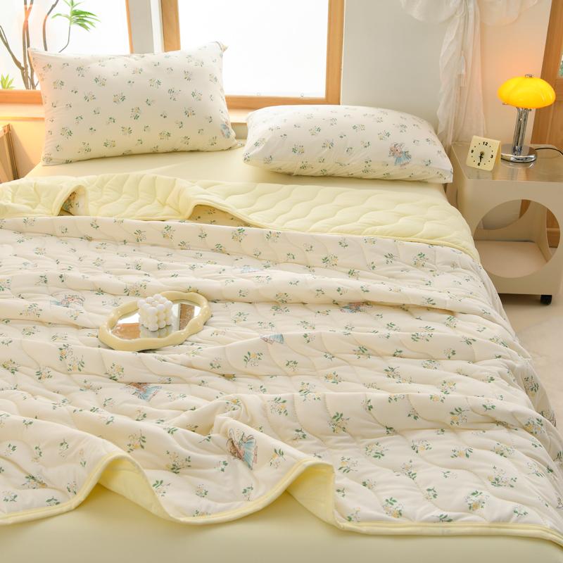 New Floral Spring Summer Blanket And Pillowcase Soft Skin-Friendly Single Double Quilt Knitted Breathable Air Conditioning Duvet