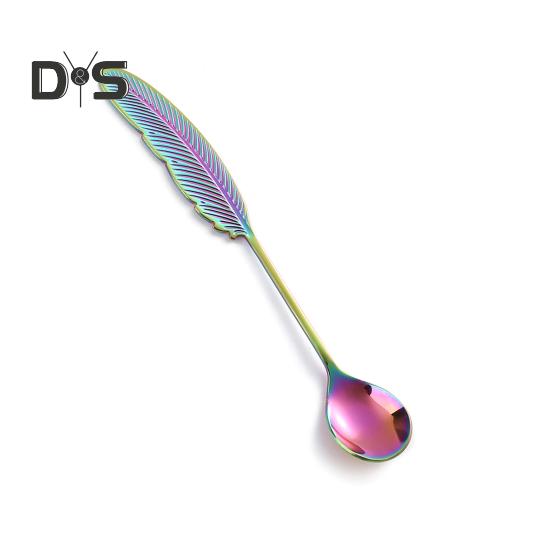 

Ложка для кофе из нержавеющей стали, креативная ручка в форме пера, 304, ложка для смешивания чая, десерта разноцветный