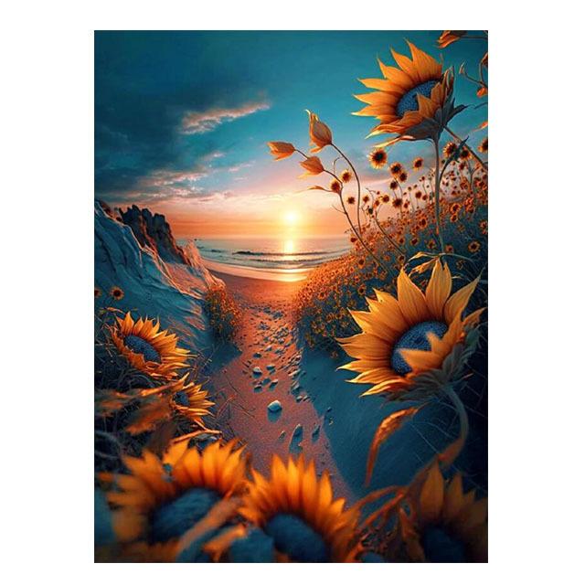 Sonnenblumen Diamant Kunst 5D voller Bohrer Diamant Malerei Sonnenuntergang Strand Landschaft Kreuzstich Stickerei Kit Mosaik Bild S477