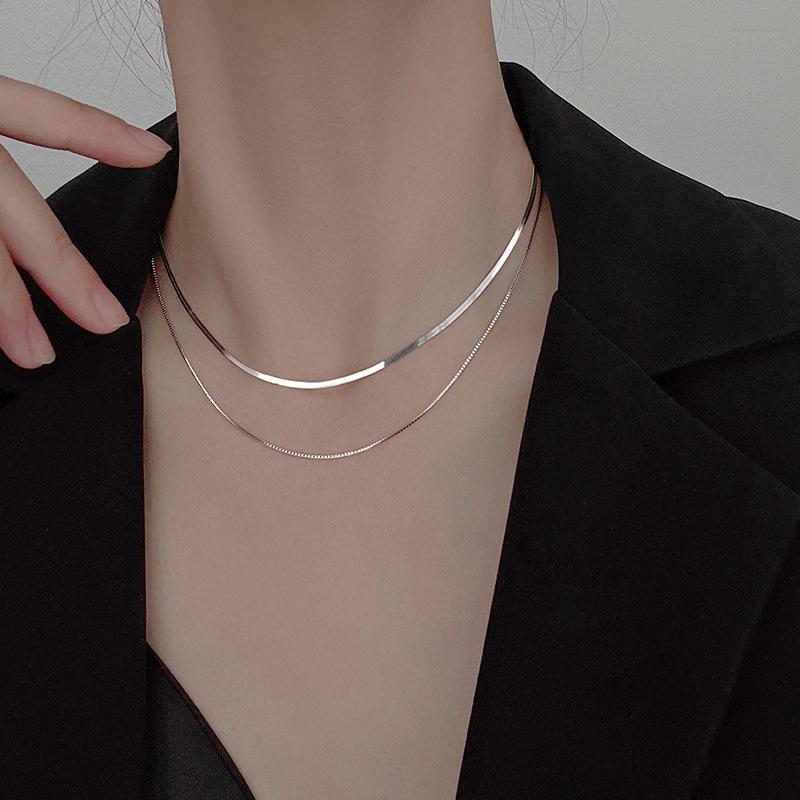 316l Stainless Steel Fashion Simple Snake Chain Collarbone Necklace Women's Retro Silver Colour Chain Short Necklace Fashion Jew