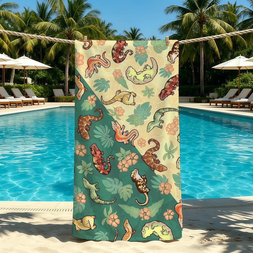 Cute Towel Animal Gecko For Outdoor Camping Leopard Beach Towel Super Absorbent Quick-Drying Summer Towel
