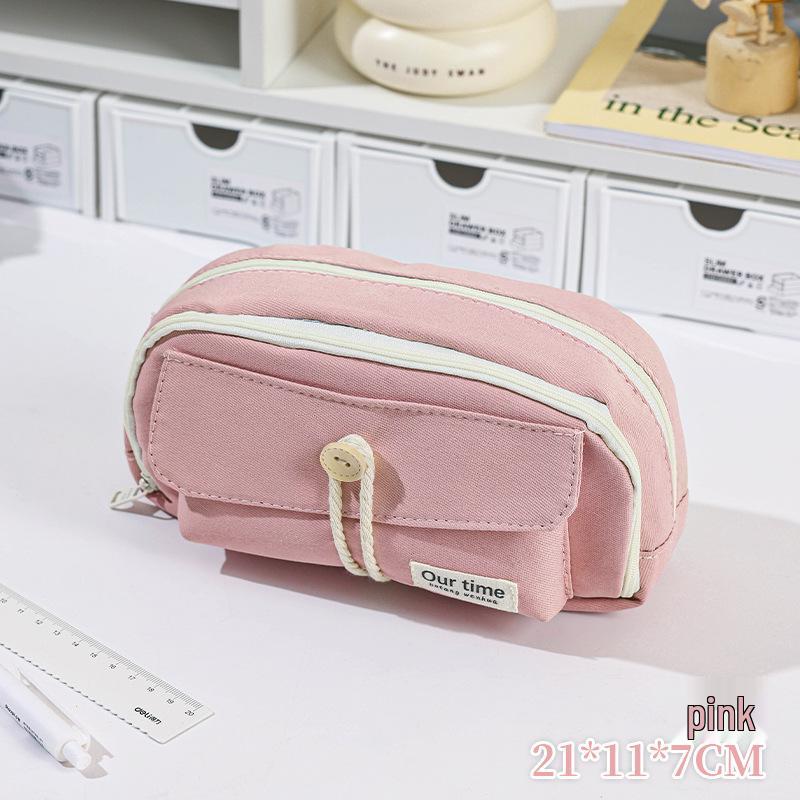 Korean Style Solid Color Canvas Pencil Case - Perfect for Students