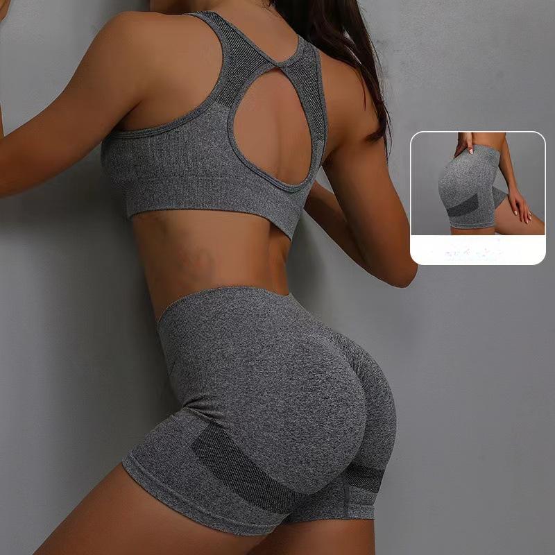 Summer Women Fitness Workout Clothes Solid Colour Sportswear Sleveless Vest Knit Biker Shorts Yoga Set