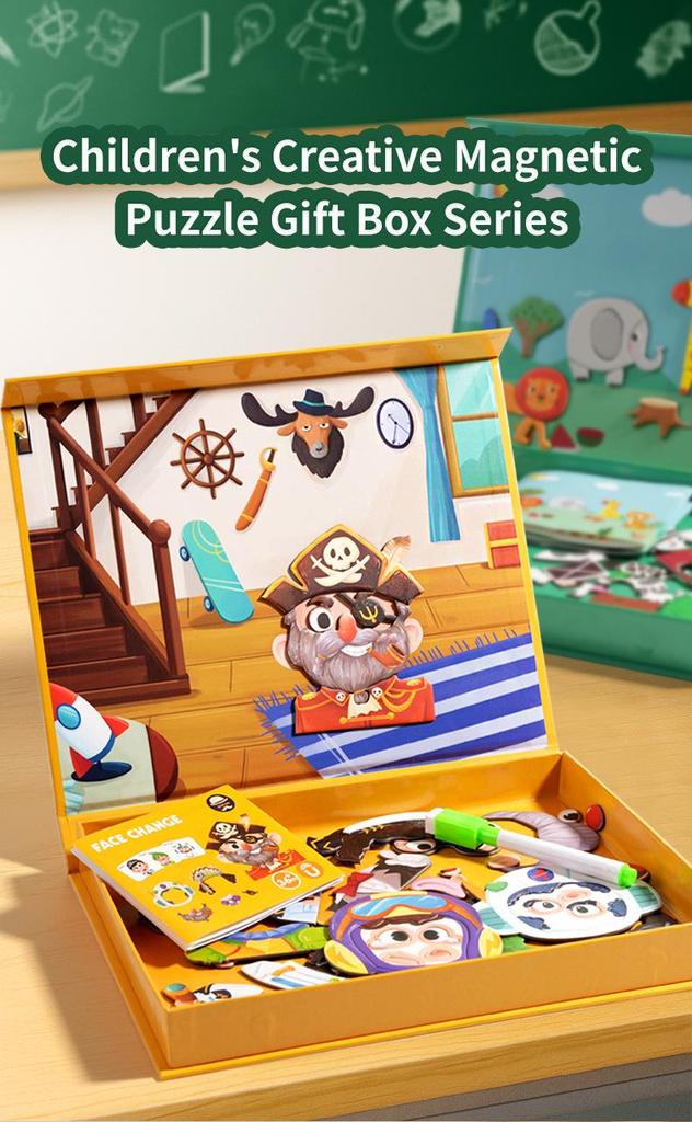 Creative Magnetic Puzzle Gift Box for Kids Ages 3-6: Dress-up and Early Learning Toy