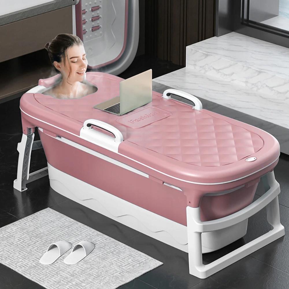Wanna Składana Silikonowa Różowa Przenośna Kąpiel  Domowe Spa 110Cm