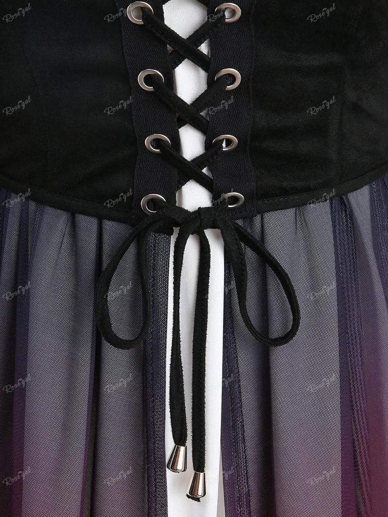 Rosegal Plus Size Lace Up Ombre Mesh Ruched Asymmetrical Flare Sleeve Top