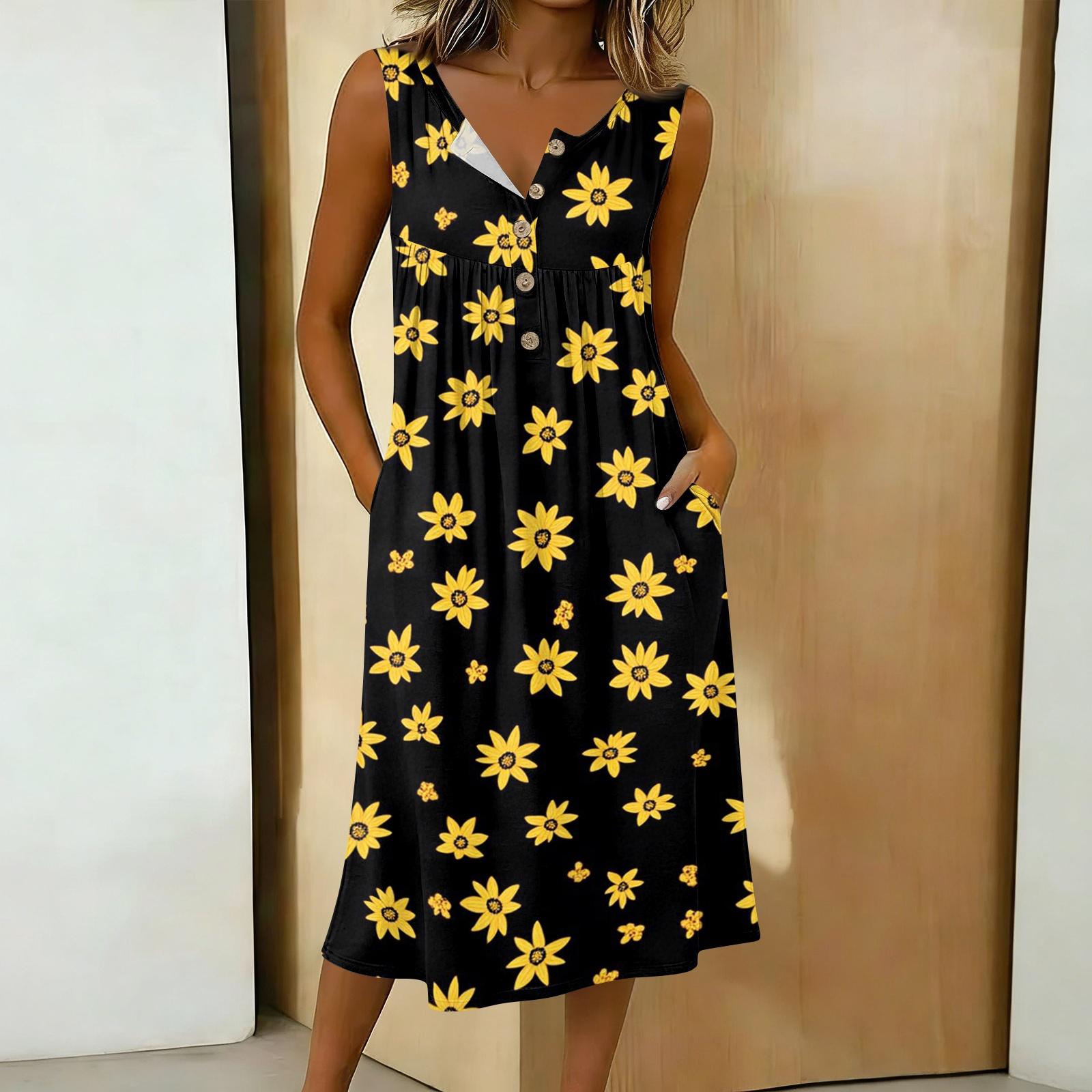 

Женское повседневное платье-рубашка без рукавов средней длины L чёрный