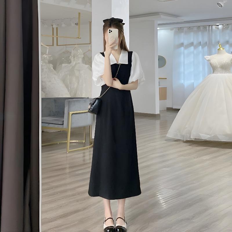 Black strap dress, summer dress, with a complete set of small tea clothes, and a two-piece set for the female lead of Korean dramas.