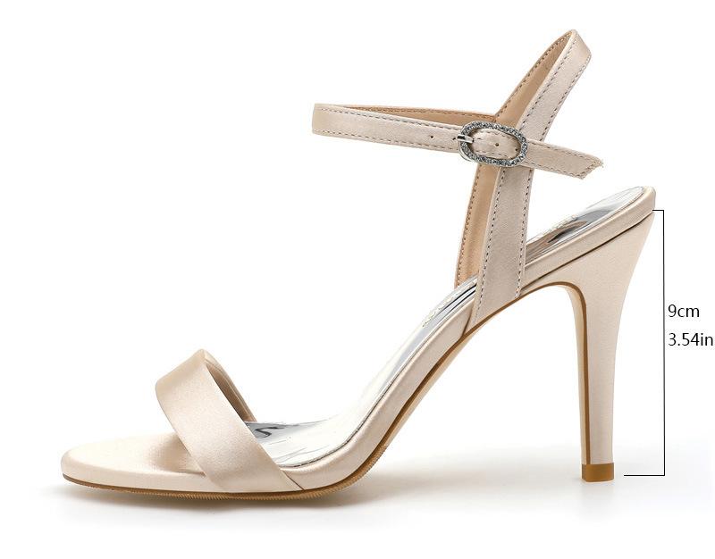 Summer Round Head Stiletto High Heels Open-toed Women's Sandals Sexy Satin Word with Fashion Women's Shoes Wedding Shoes Large Size