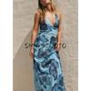 Summer Women's Clothing French Open Back Design Bowknot Decoration Hanging Collar Print Long Dress 3324309