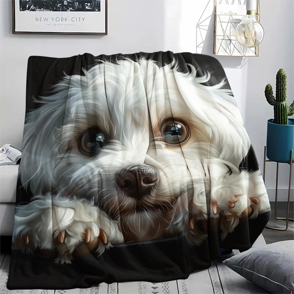 Black Maltese dog,pattern Flannel Blanket, High quality Comfortable for All Seasons, Home Decor, Warmth and Comfort, Perfect for Gifts.