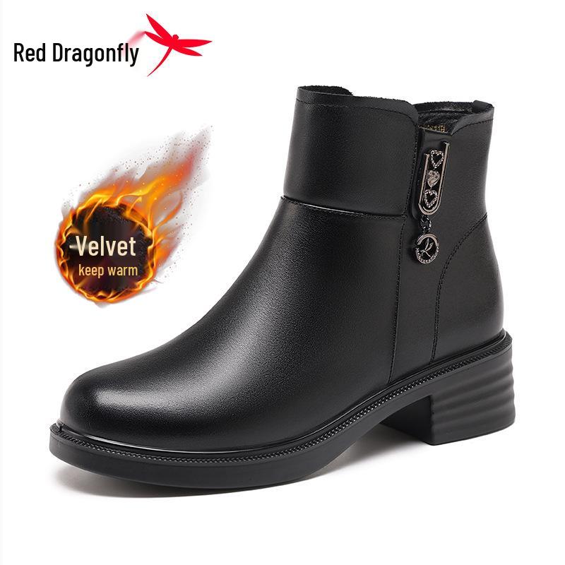 Red Dragonfly Women s Mid-Calf High Heel Winter Boots, Velvet-Lined Genuine Leather 40