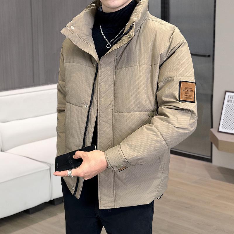 Men's Fashionable Stand Collar Down Jacket - 50% White Duck Down, Available In Black and Khaki