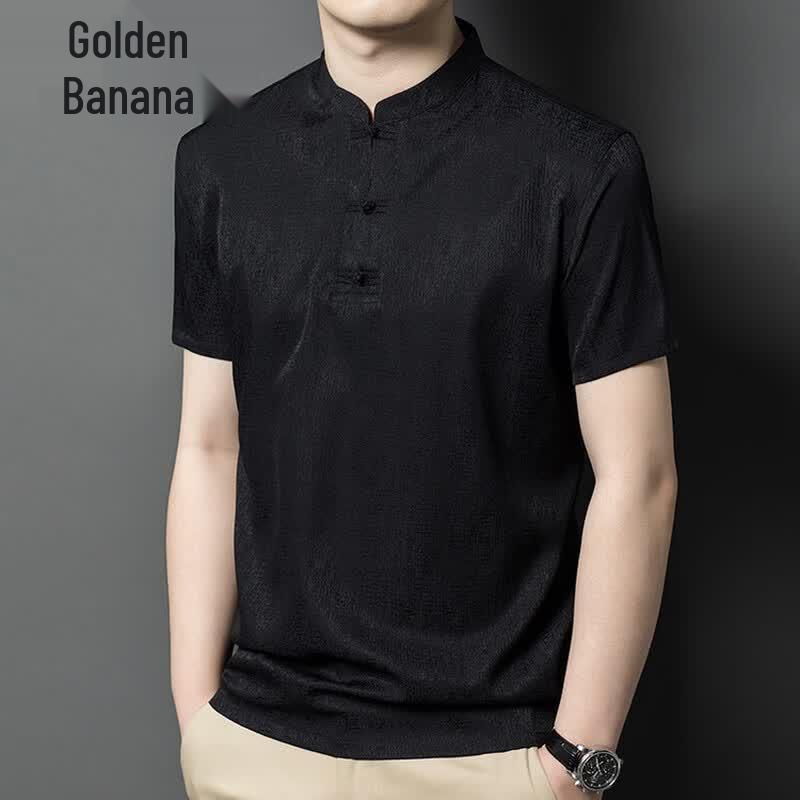 Men s Chinese Style Mulberry Silk Short Sleeve T-Shirt 185/3XL