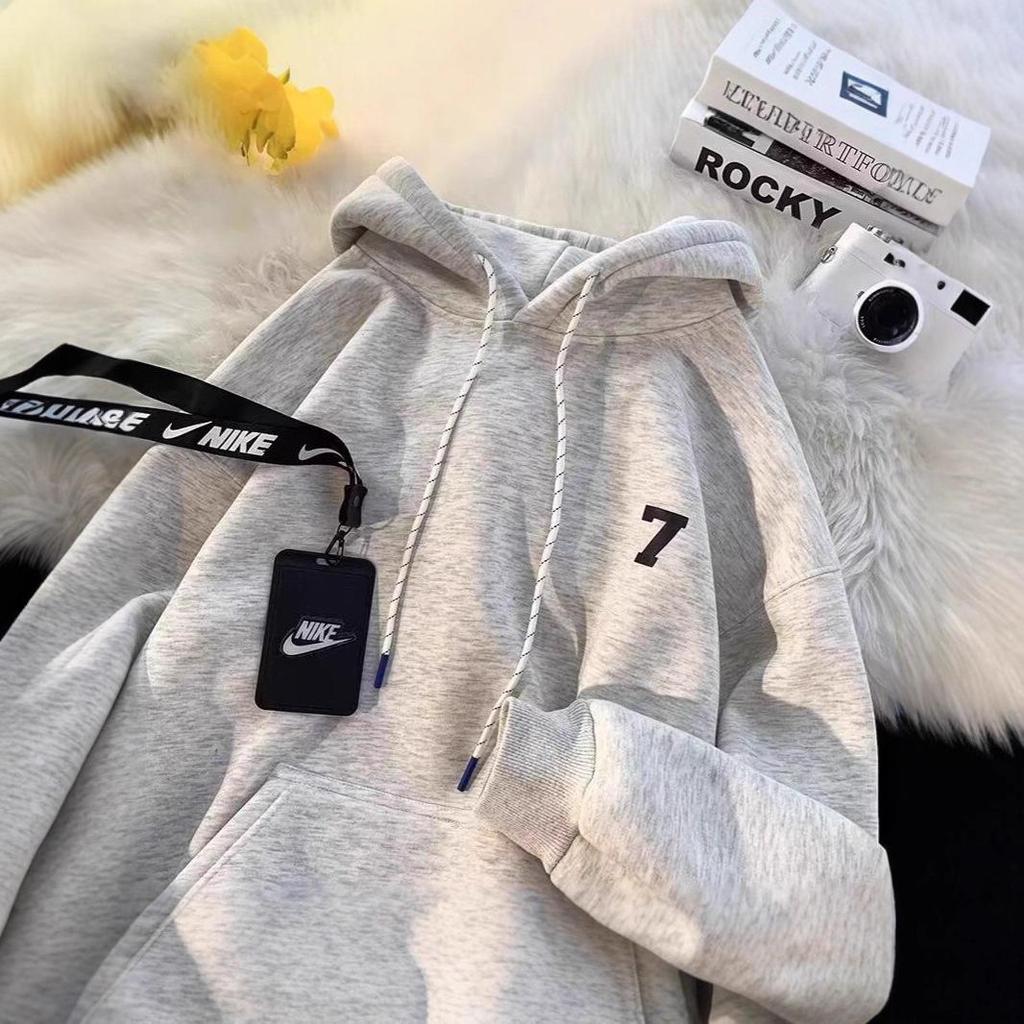 Unisex Loose Fit Thickened Velvet Hoodie with Logo Print for Autumn/Winter 2025